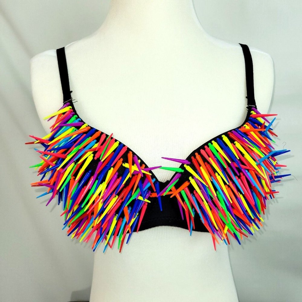 NWT L/XL Costume Dance Burlesque Bra Top Festival Rave GoGo Showgirl EDC UV